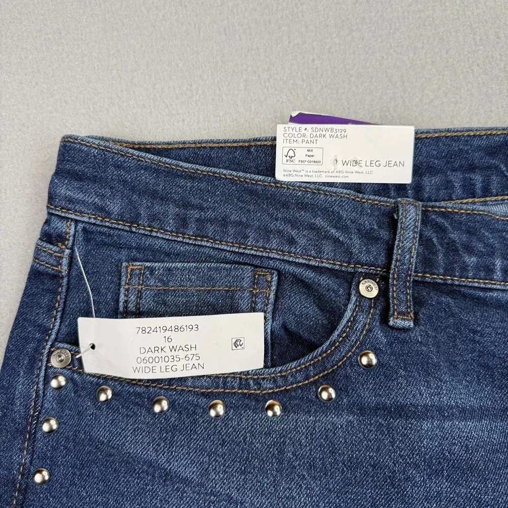 Nine West Womens Wide Leg‎ Jeans Size 16 High Rise Baggy Stretch Studded NWT - Picture 6 of 16